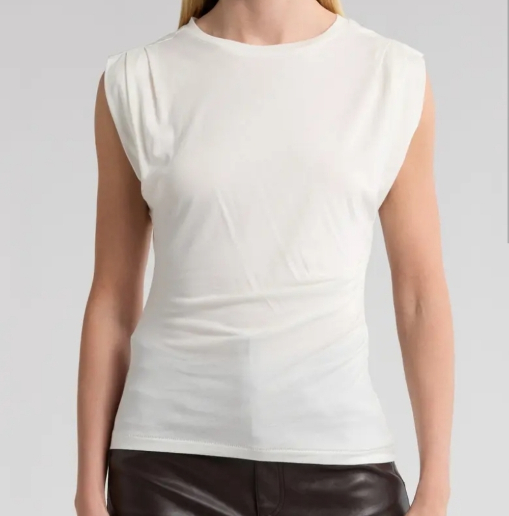 New Rag & Bone The Jersey Pleated Sleeveless Side Ruching Ivory Tank Top Small